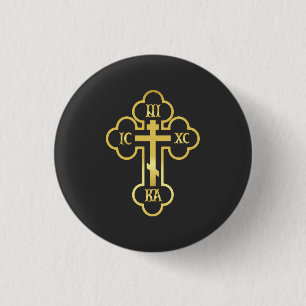 Badge Rond 2,50 Cm Croix orthodoxe Gold NIKA