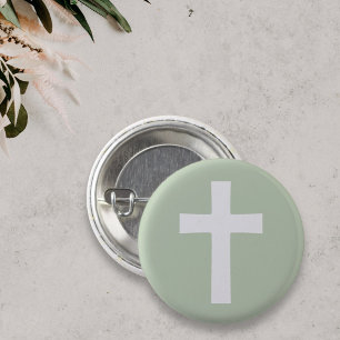 Badge Rond 2,50 Cm Croix simple sur bouton vert