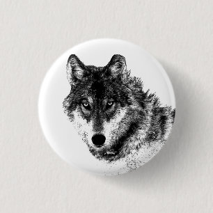 Badge Rond 2,50 Cm Croquis de loup gris