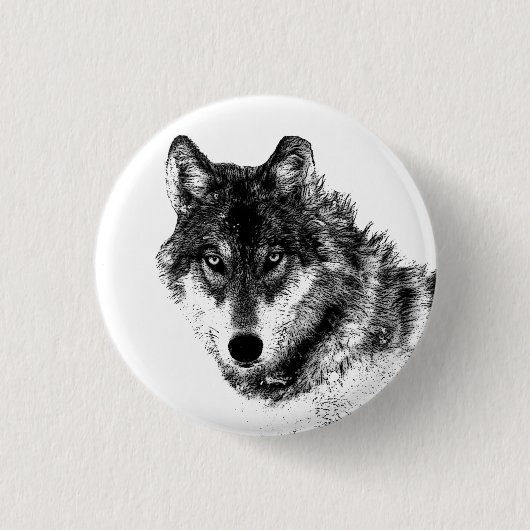 Badge Rond 2,50 Cm Croquis de loup gris (Devant)