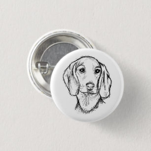 Badge Rond 2,50 Cm croquis de teckel dessiné à la main en noir et bla