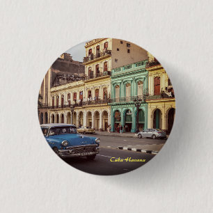 Badge Rond 2,50 Cm Cuba Havana Vintage Classic Car Cityscape