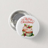 Badge Rond 2,50 Cm Cupcake de Noël Holly Berry (Devant & derrière)