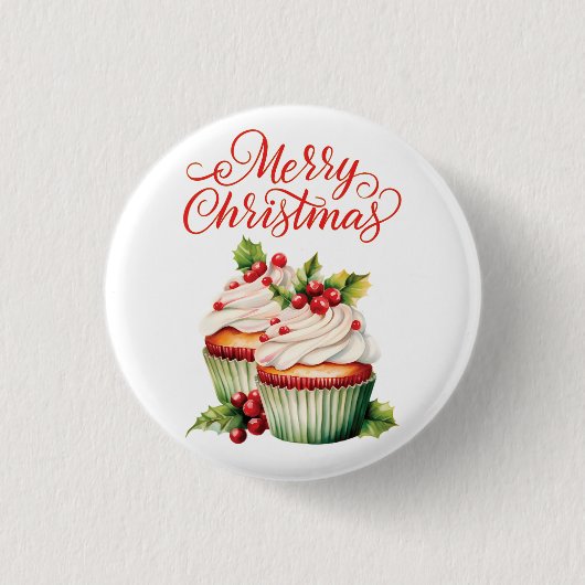 Badge Rond 2,50 Cm Cupcake de Noël Holly Berry (Devant)