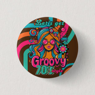 Badge Rond 2,50 Cm Custom 70's Rétro Disco Anniversaire Boogie Groovy