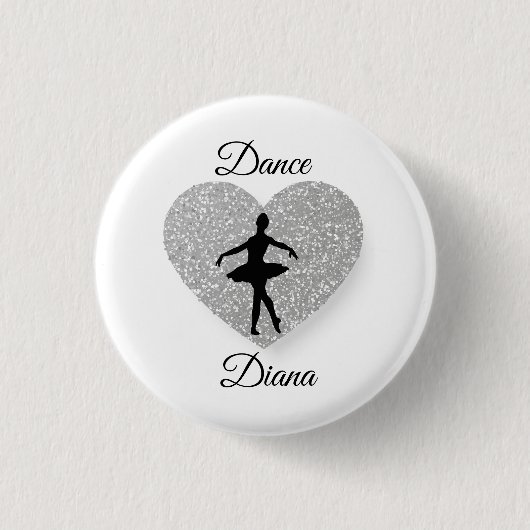 Badge Rond 2,50 Cm custom Dancer name ,Dance Heart Sparkling sliver (Devant)