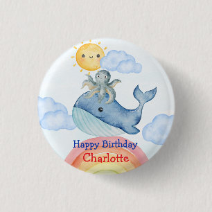 Badge Rond 2,50 Cm Cute arc-en-ciel poulpe Poisson de baleine Fête d'