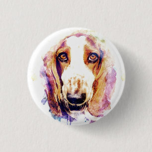 Badge Rond 2,50 Cm Cute Basset Hound Chien Face Animal Pet Croquis