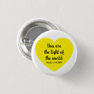 Badge Rond 2,50 Cm Cute Bright Yellow Heart Lumière du monde Blanc