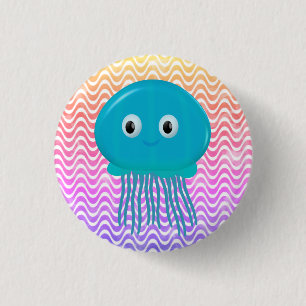 Badge Rond 2,50 Cm Cute Cartoon Jellyfish Dans Océan Coloré