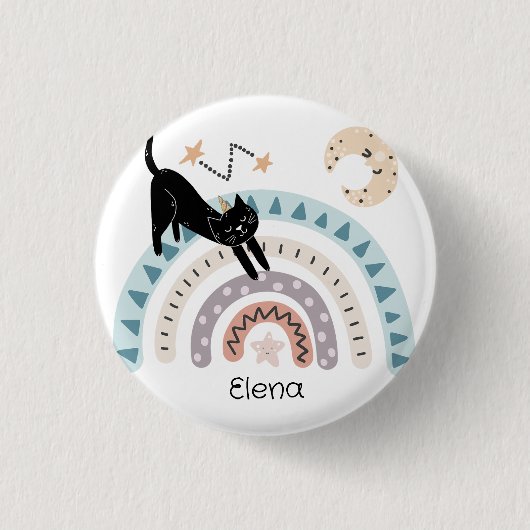 Badge Rond 2,50 Cm Cute Cat Rainbow Unicorn Nom personnalisé (Devant)