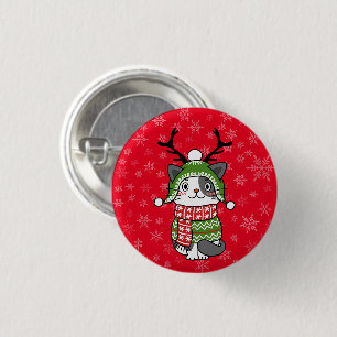 Badge Rond 2,50 Cm Cute Chat Noël Stocking fourchettes Galore