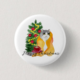 Badge Rond 2,50 Cm Cute chat sous une couverture confortable avec une