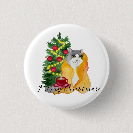 Badge Rond 2,50 Cm Cute chat sous une couverture confortable avec une (Devant)