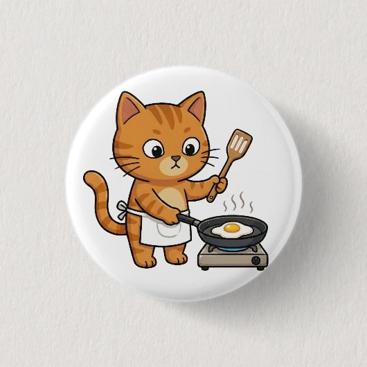 Badge Rond 2,50 Cm Cute Chef Cat Frying Egg Button (Devant)