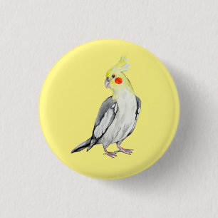 Badge Rond 2,50 Cm Cute Cockatiel Aquarelle Parrot.