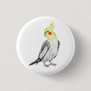 Badge Rond 2,50 Cm Cute Cockatiel Aquarelle Parrot.