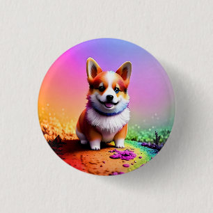 Badge Rond 2,50 Cm Cute Corgi Chien Chien Peinture Artiste-36475