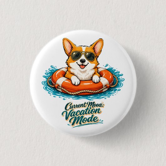 Badge Rond 2,50 Cm Cute Corgi Summer Vacation Mode Button (Devant)