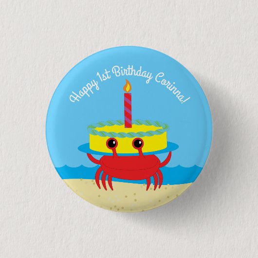 Badge Rond 2,50 Cm Cute Crab Beach 1er anniversaire (Devant)
