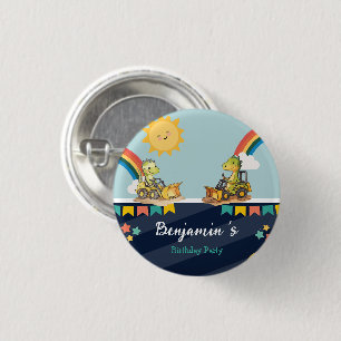 Badge Rond 2,50 Cm Cute dinosaure Excavateur tracteur arc-en-ciel Ann