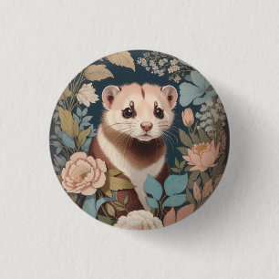 Badge Rond 2,50 Cm Cute Ferret Elégant Pastel Floral Garden