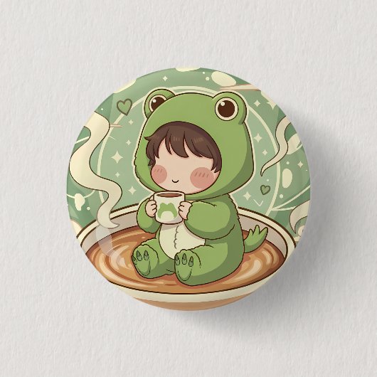 Badge Rond 2,50 Cm Cute Froggy Coffee Tale Design (Devant)