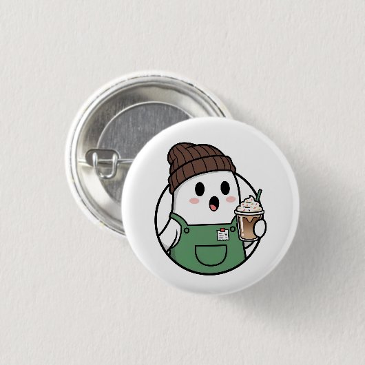 Badge Rond 2,50 Cm Cute Ghost Coffee Button (Devant & derrière)