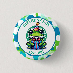 Badge Rond 2,50 Cm Cute Grenouille à thème Garçon d'anniversaire