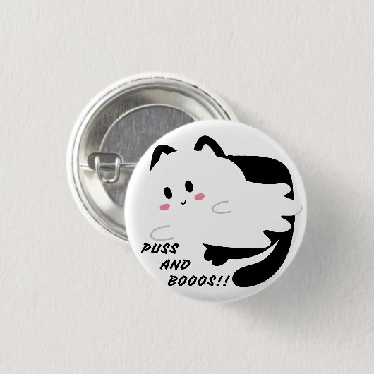 Badge Rond 2,50 Cm Cute Halloween Chat noir Ghost Boo (Devant & derrière)