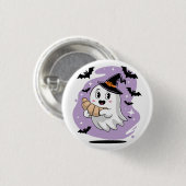 Badge Rond 2,50 Cm Cute Halloween Ghost Croissant Haunting (Devant & derrière)