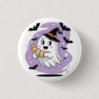 Badge Rond 2,50 Cm Cute Halloween Ghost Croissant Haunting