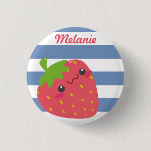 Badge Rond 2,50 Cm Cute Kawaii fraise rayée personnalisée