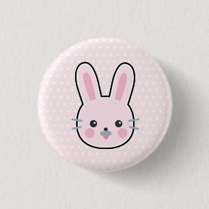 Badge Rond 2,50 Cm Cute Kawaii Pink Bunny and Polka Dots