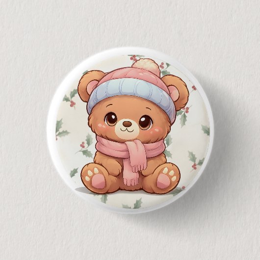 Badge Rond 2,50 Cm Cute Kawaii Teddy Bear Winter Button (Devant)