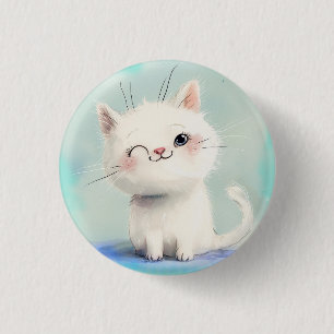 Badge Rond 2,50 Cm Cute Kitten blanc