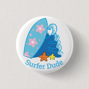 Badge Rond 2,50 Cm Cute Little Surfer Dude Surfboard et Wave