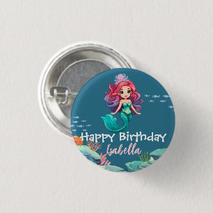 Badge Rond 2,50 Cm Cute Mermaid Rainbow couronne colorée fête d'anniv