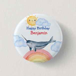 Badge Rond 2,50 Cm Cute narval poisson licorne Anniversaire