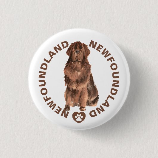 Badge Rond 2,50 Cm Cute Newfoundland Chig Breed Aquarelles (Devant)
