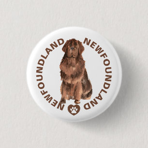 Badge Rond 2,50 Cm Cute Newfoundland Chig Breed Aquarelles