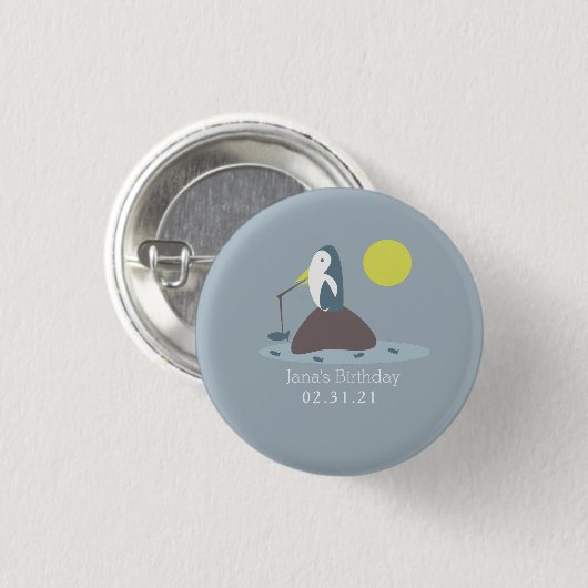 Badge Rond 2,50 Cm Cute Penguin Pêche Anniversaire (Devant & derrière)