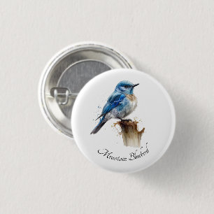 Badge Rond 2,50 Cm Cute Petite Montagne Bluebird Aquarelle, personnal