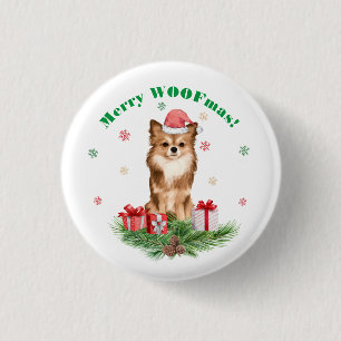 Badge Rond 2,50 Cm Cute Pomeranian in Santa Hat - Merry WOOFmas!