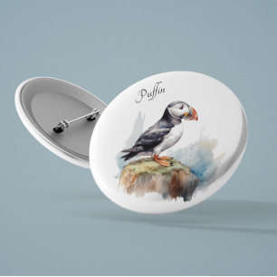 Badge Rond 2,50 Cm Cute Puffin sur une roche aquarelle