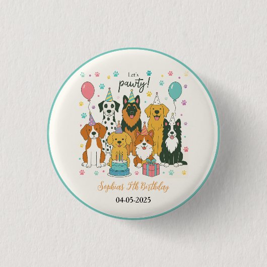 Badge Rond 2,50 Cm Cute Puppy Dogs Boy 5th Birthday Party (Devant)