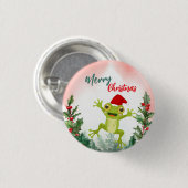 Badge Rond 2,50 Cm Cute Rouge Joyeux grenouille de Noël Père Noël fêt (Devant & derrière)