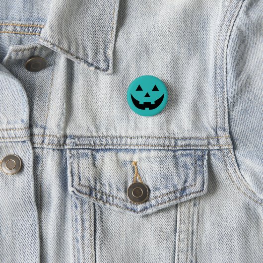 Badge Rond 2,50 Cm Cute turquoise citrouille Jack-o'-lantern Hallowee (En situation)