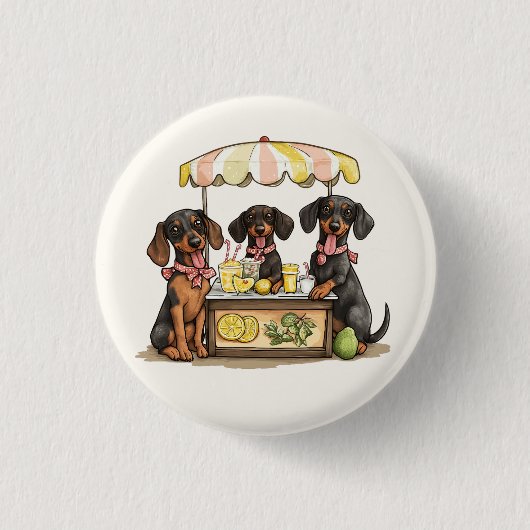 Badge Rond 2,50 Cm Dachshund Chiens Lemonade Stand (Devant)