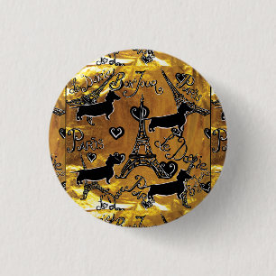 Badge Rond 2,50 Cm Dachshund Or